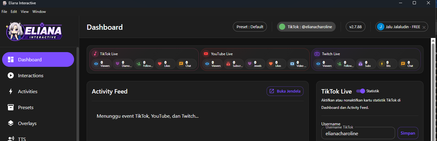 Dashboard aplikasi Eliana Interaktif